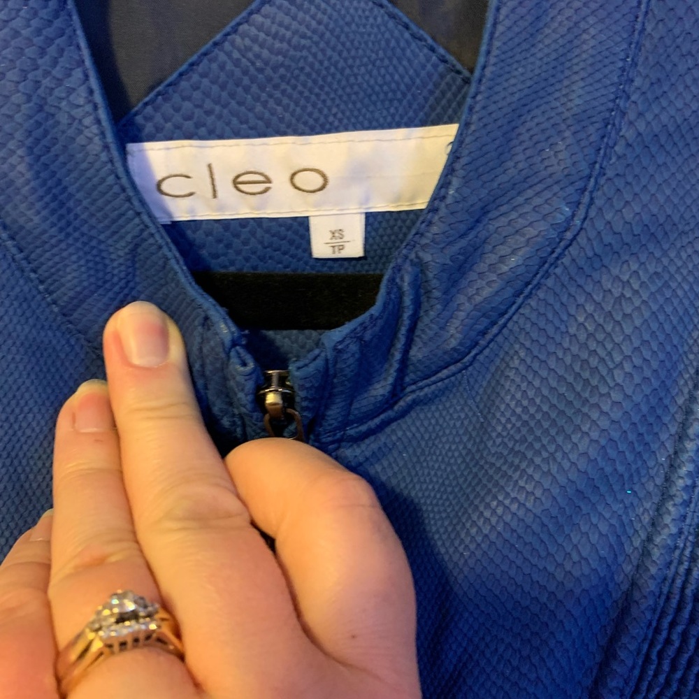 Cleo vegan leather jacket, royal blue, snake skin texture, scratch, see pic, XS,
